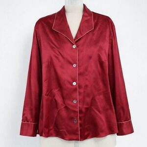 Red Envelope 100% Silk Button Pajama Top Size M Red Long Sleeve Luxury Sleepwear